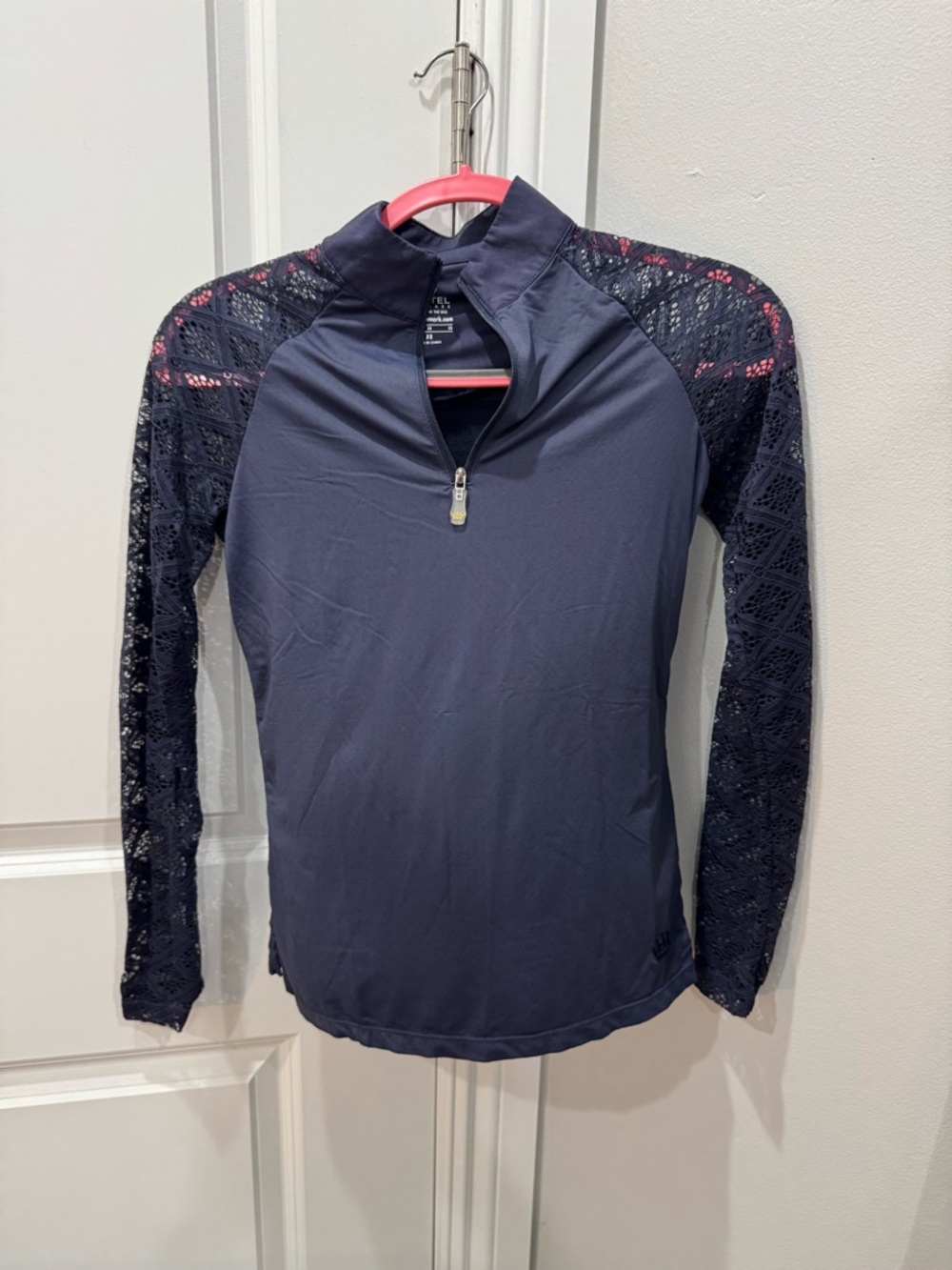 Women's Navy Quarter-Zip Lace Sleeve Long-Sleeve Sun Shirt